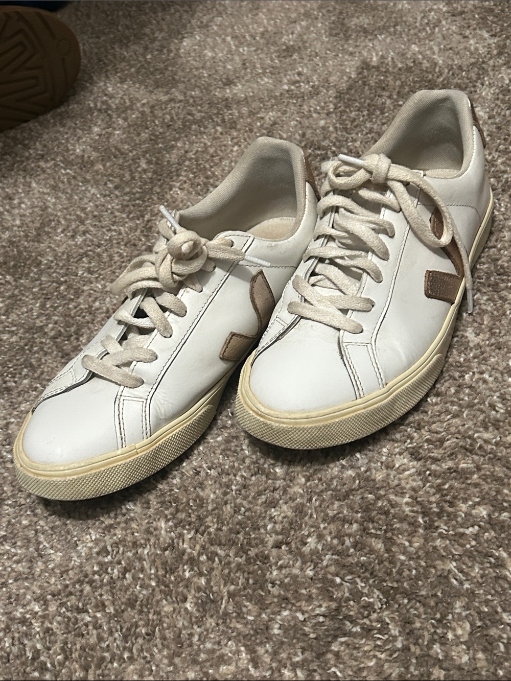 Veja White and Brown Leather Sneakers